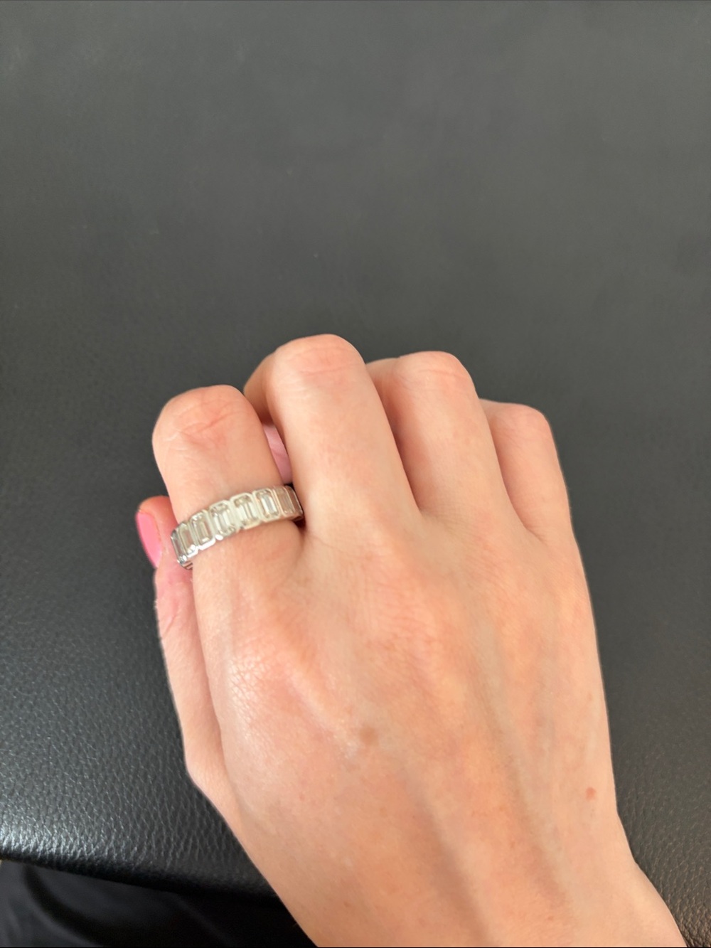 Sterling Silver Clear Crystal Baguette Eternity Ring - White